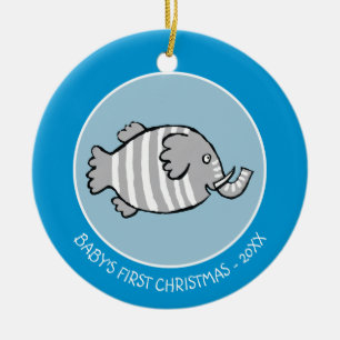 Cute Elephant Fish Scene with Coral Ceramic Tree Decoration