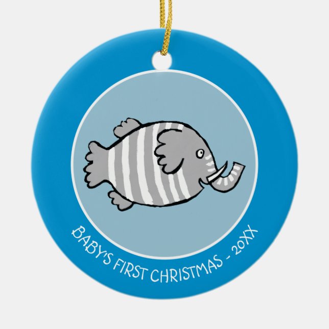 Cute Elephant Fish Scene with Coral Ceramic Tree Decoration (Front)