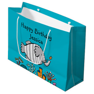 Cute Elephant Fish Scene with Coral Large Gift Bag