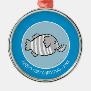 Cute Elephant Fish Scene with Coral Metal Tree Decoration