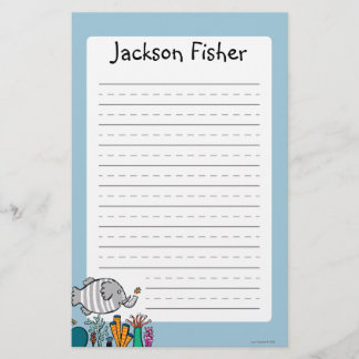 Cute Elephant Fish Scene with Coral Stationery