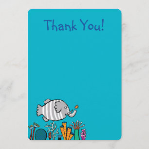 Cute Elephant Fish Scene with Coral Thank You Card