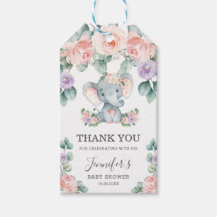 Cute Elephant Floral Baby Shower Thank You Favour Gift Tags