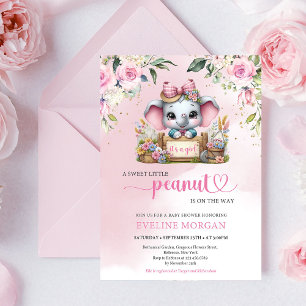 Cute elephant floral girl baby shower invitation