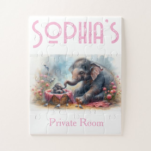 Cute Elephant Floral Puzzles  (Vertical)