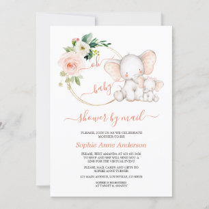 Cute Elephant Floral Virtual Baby Shower By Mail Invitation