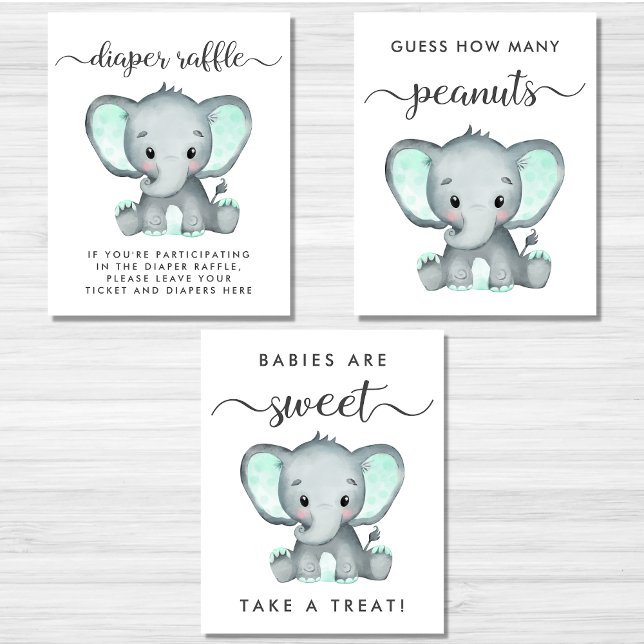 Cute Elephant Games Favours Baby Shower Poster Set (Creator Uploaded)