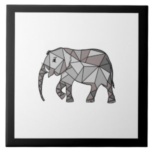 Cute Elephant Geometric Black and White Tile
