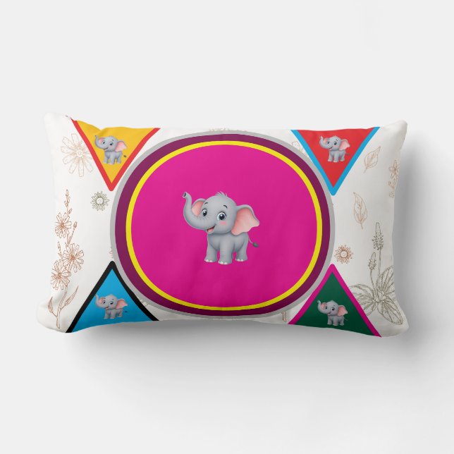 Cute Elephant Geometric Kids Throw Pillow (Front)
