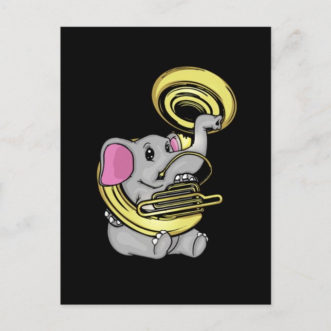 Cute Elephant Gift Kids Music Sousaphone Player Postcard (Front)