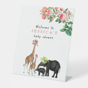 Cute Elephant & Giraffe Baby Shower Welcome Sign