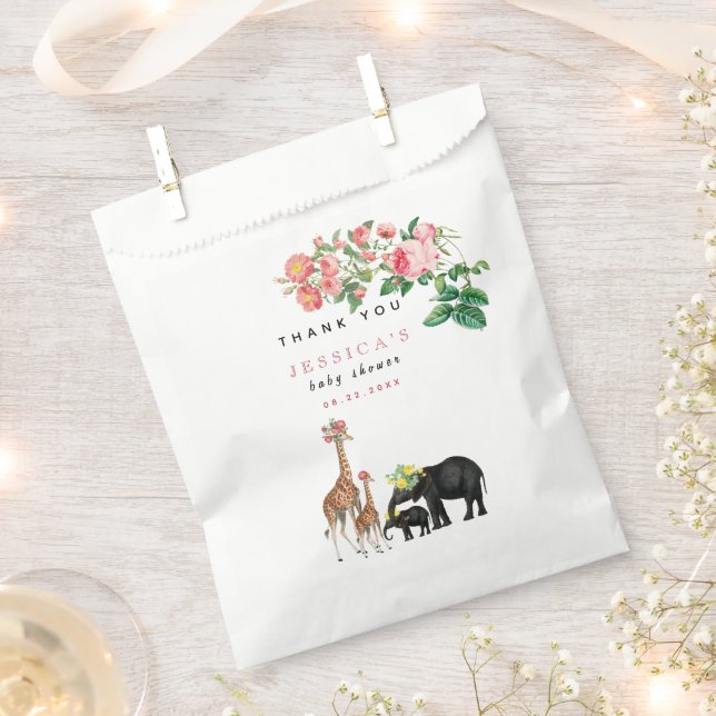 Cute Elephant & Giraffe Floral Baby Shower Girl Favour Bags (Clipped)