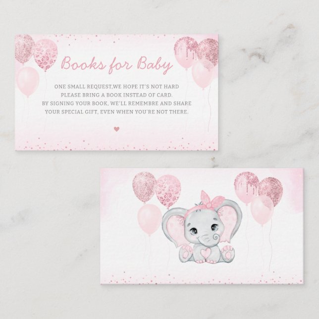 Cute Elephant Girl Baby Shower Books for Baby Enclosure Card (Front/Back)