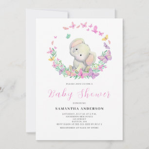 Cute Elephant Girl Baby Shower  Invitation