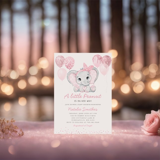 Cute Elephant Girl Balloons Baby Shower Invitation (Creator Uploaded)