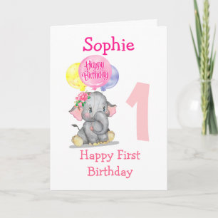 cute elephant girl birthday card