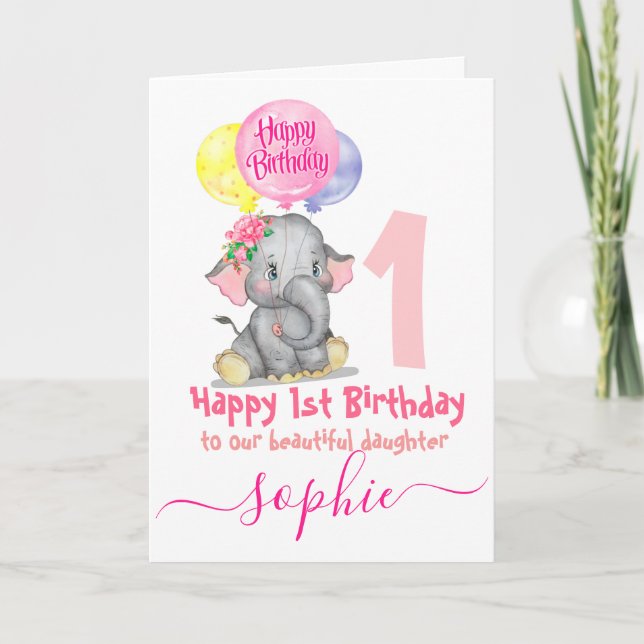 cute elephant girl birthday card (Front)