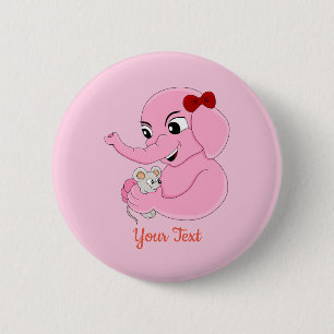 Cute elephant girl cartoon button