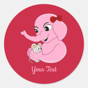 Cute elephant girl cartoon classic round sticker