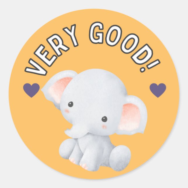 Cute Elephant Good Job Student Progress Award Classic Round Sticker (Front)