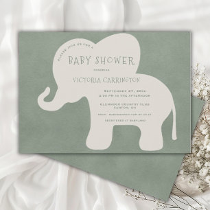 Cute Elephant Green Baby Shower Invitation