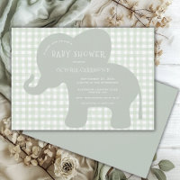 Cute Elephant Green Gingham Baby Shower 