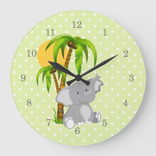 Cute Elephant Green Polka Dots Wall Clocks (Front)