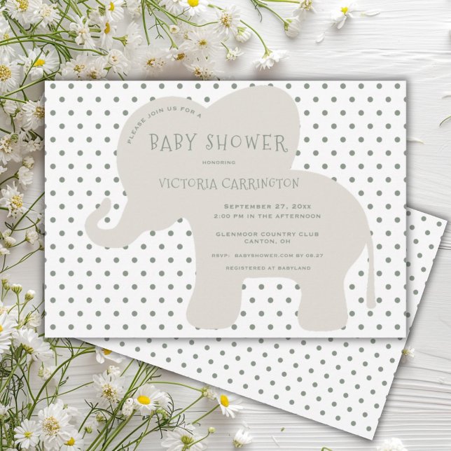 Cute Elephant Green Polkadot Baby Shower  Invitation (Creator Uploaded)