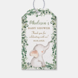 Cute Elephant Greenery Gender Neutral Baby Shower Gift Tags