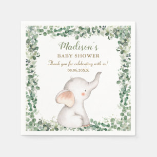 Cute Elephant Greenery Gender Neutral Baby Shower Napkin