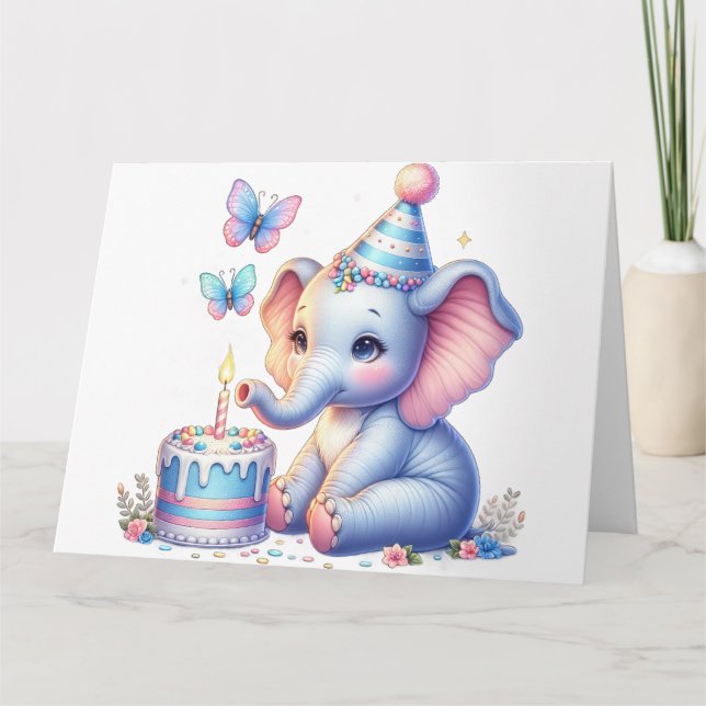 Cute  Elephant Happy Birthday Card (Front)
