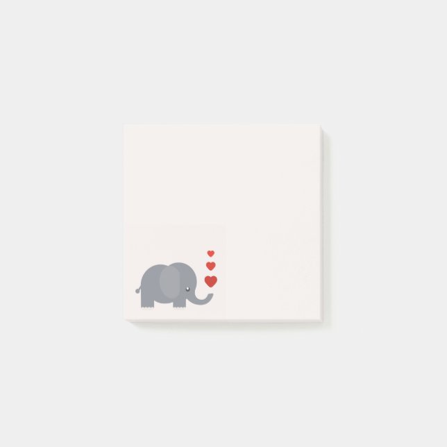 Cute elephant hearts girl's art stationery post-it notes (Front)
