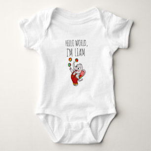 Cute Elephant Hello World Custom Baby Name Bodysui Bodysuit