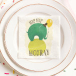Cute elephant. Hip Hip Hooray kids birthday animal Napkin<br><div class="desc">"Hip Hip Hooray" Birthday party napkins with green cute elephant. Please contact me if you need additional items.</div>