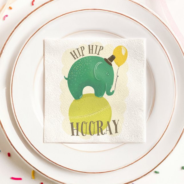 Cute elephant. Hip Hip Hooray kids birthday animal Napkin (Creator Uploaded)