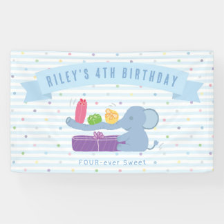 Cute Elephant Holding Gifts Birthday Banner