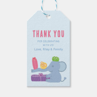 Cute Elephant Holding Gifts Vertical Favor Tags