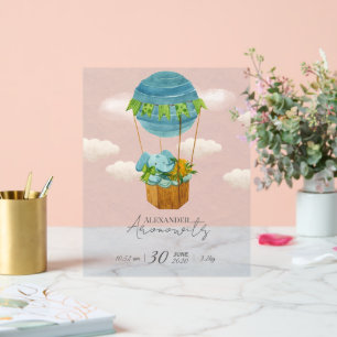 Cute Elephant Hot Air Balloon Baby Birth Announcem Acrylic Sign