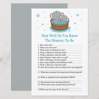 Cute Elephant How well do you know baby showergame