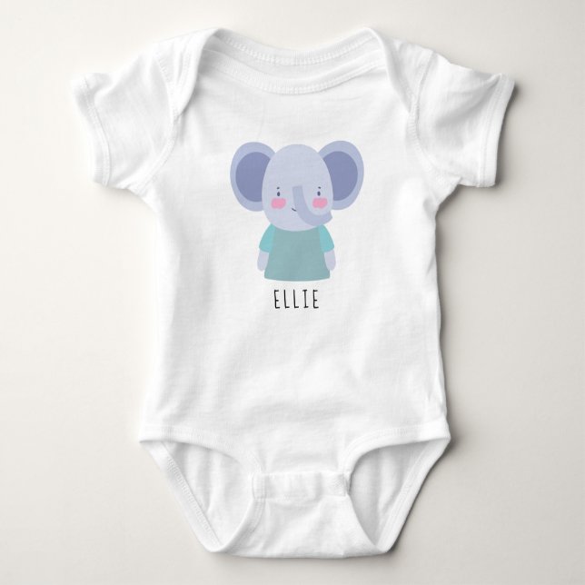 Cute Elephant Illustration - Customisable Name Baby Bodysuit (Front)