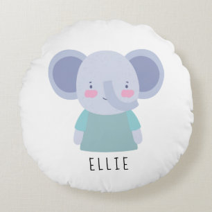 Cute Elephant Illustration - Customisable Round Cushion