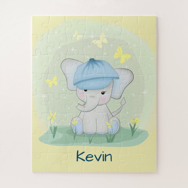 Cute elephant in a flower meadow.  jigsaw puzzle (Vertical)