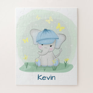 Cute elephant in a flower meadow. jigsaw puzzle