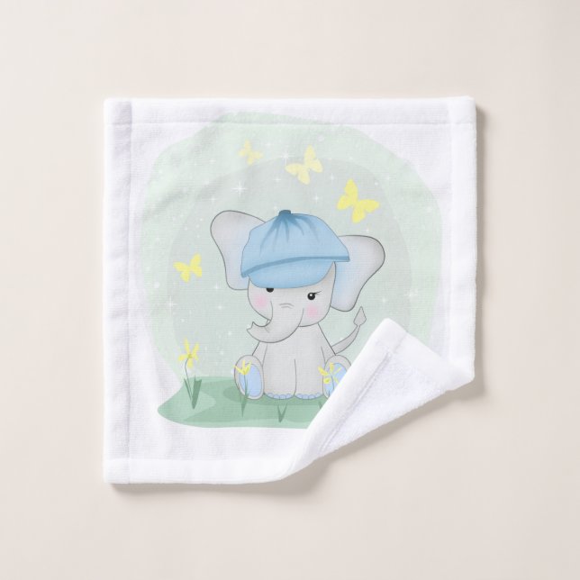 Cute elephant in a flower meadow. wash cloth (Wash Cloth)