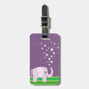 Cute elephant in girly pink & purple luggage tag