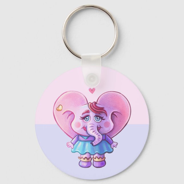Cute Elephant In Love  Key Ring (Front)