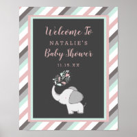 Cute Elephant in Pink & Mint Baby Shower Welcome