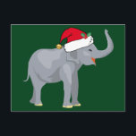 Cute Elephant in Santa Hat Green Christmas Holiday Postcard<br><div class="desc">Cute holiday animals are my favourite part of Christmas. A pretty animal wearing a red Santa hat and looking happy on a fun blue elephant postcard. This fills me with the Christmas spirit.</div>