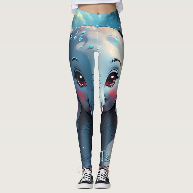 Cute Elephant in the Rain Leggings (Front)