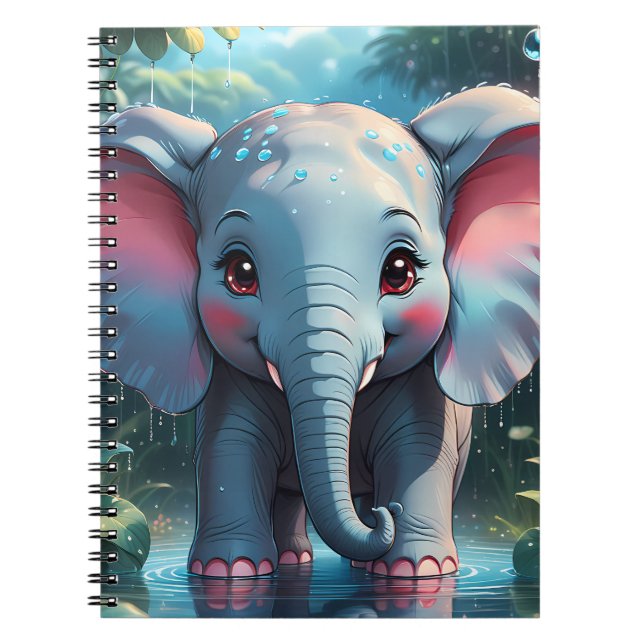 Cute Elephant in the Rain Notebook (Front)